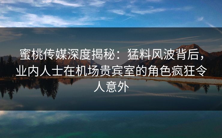 蜜桃传媒深度揭秘:猛料风波背后,业内人士在机场贵宾室的角色疯狂令人意外